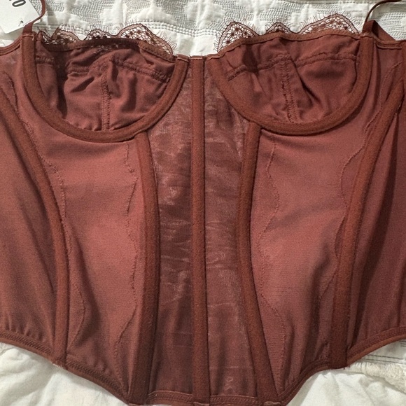 Urban Outfitters Rich Brown Lace Corset Bra with Boning, Adjustable Straps. NWT - Picture 12 of 15